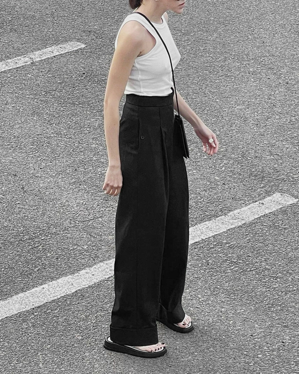 Zara Black High Waist Wide Leg Floor Length Drape Office Dress Pants Lady - Picture 8 of 9
